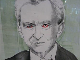 Bernard Arnault caricaturé, affiché à la rédaction des Echos