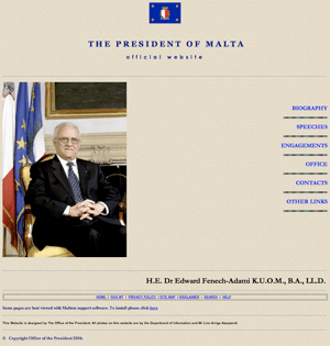 la page d'accueil du site du président maltais
